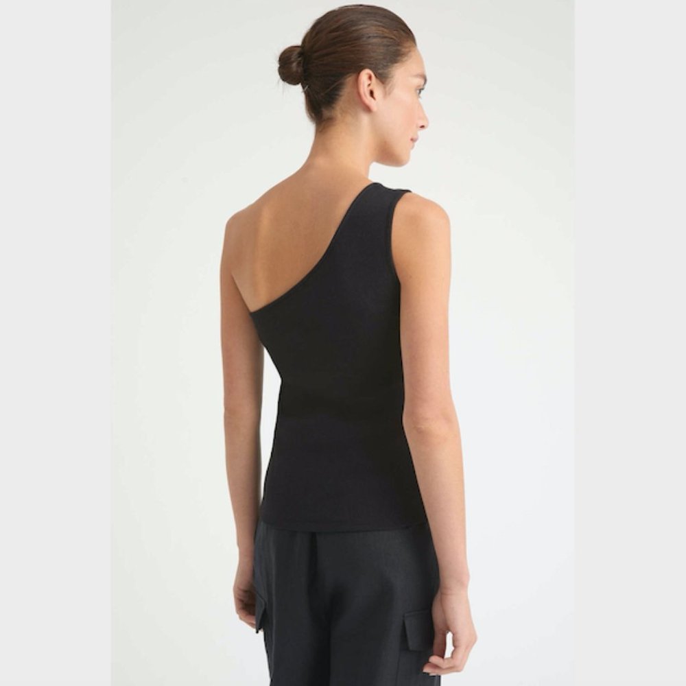 SOLD Witchery Black Asymmetric Rib Tank Top Size S Sleeveless Cotton Blend - Picture 4 of 11